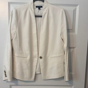 Ann Taylor Cream Open-Front Blazer with Single Button